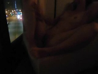 naughty wife fingers her wet clit close-up in front of hotel window public orgasm thrill