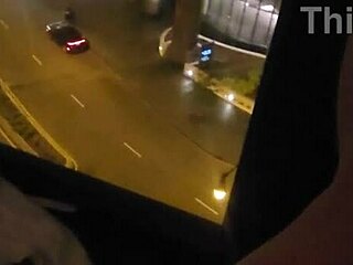 naughty wife fingers her wet clit close-up in front of hotel window public orgasm thrill