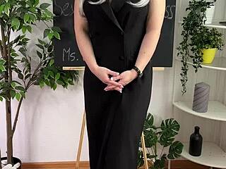 sexy teacher roleplays bdsm in see-through lingerie