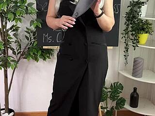sexy teacher roleplays bdsm in see-through lingerie