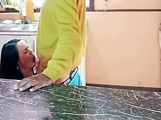 Stepmom's heart races from surprise kitchen fuck by stepson in taboo passion