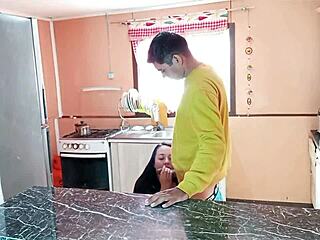 Stepmom's heart races from surprise kitchen fuck by stepson in taboo passion