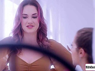 busty redhead and brunette lesbians lick hairy pussies to orgasm in lingerie