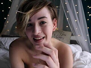 Wanna spy on this busty short-haired girlfriend's dirty webcam tit tease?