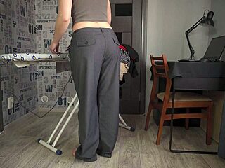 Sexy wife's pants slip down unnoticed in playful enf tease