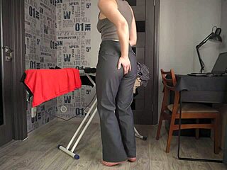 Sexy wife's pants slip down unnoticed in playful enf tease
