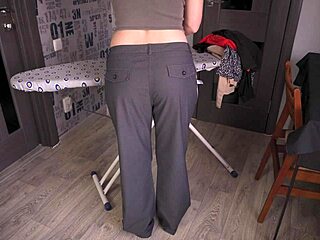 Sexy wife's pants slip down unnoticed in playful enf tease