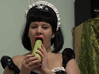 Governess rams cucumber deep in gaping anal ass doggystyle extreme stretch