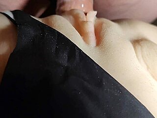 Pulling aside cute panties reveals shaved pussy ready for intense fucking