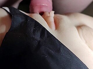 Pulling aside cute panties reveals shaved pussy ready for intense fucking