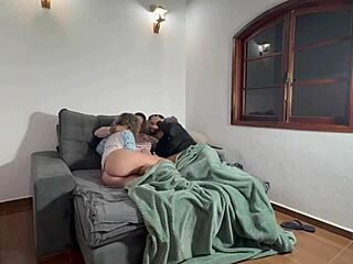 curvy latina wife flashes big ass in lingerie while hubby watches her first interracial tease.