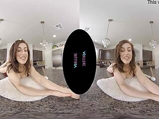 POV brunette teases huge tits solo with toys masturbation