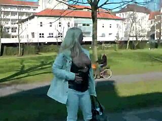 german blonde teen slut bares her big tits and ass completely naked for risky public outdoor adventure