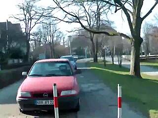 german blonde teen slut bares her big tits and ass completely naked for risky public outdoor adventure