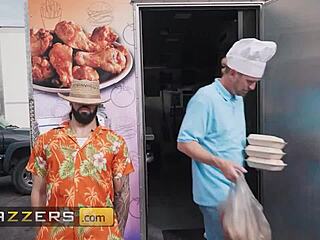 anna chambers' big oiled ass gets spanked and worshipped at the food truck interracial pov