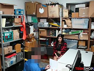 Teen thief trades blowjobs for freedom with two guards threesome.