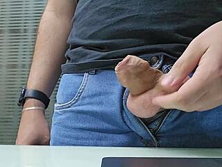 Muscular Bodybuilder Jerks Monster Cock At Office Almost Caught Public Flashing