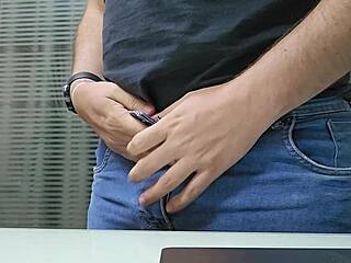 Muscular Bodybuilder Jerks Monster Cock At Office Almost Caught Public Flashing