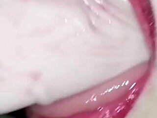 stepmom's puffy wet pussy glistens under sensual red lipstick tease