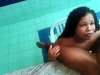 Chubby Latina BBW Sits Sucking Big Black Cock Swallows Milk