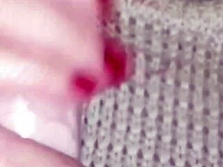 stepmom's puffy wet pussy glistens under sensual red lipstick tease
