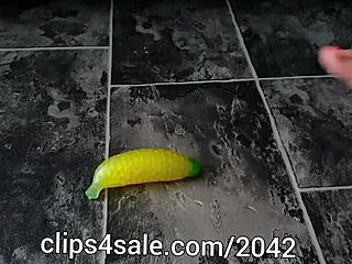 Dominant Barefoot Femdom Tramples Banana Toy Fetish Play