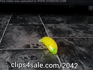 Dominant Barefoot Femdom Tramples Banana Toy Fetish Play