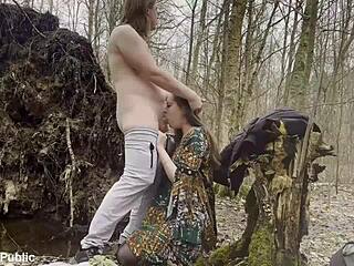 Cute Busty Teen Fucked Rough Outdoors in Forest Cowgirl