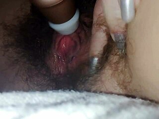 Wanna see my hairy wet pussy vibrate to big clit orgasm closeup?