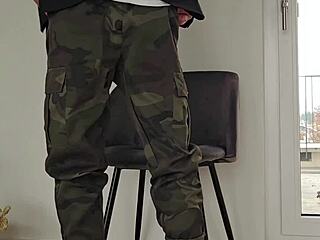 A horny military dude beats off in sneakers like crazy