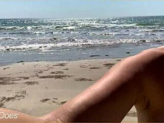 wife dares full nude walk exposing everything on public beach