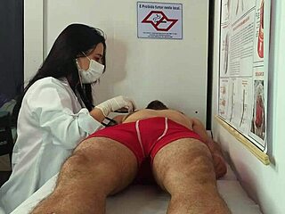 nurse and esthetician watch patient's massive erection during kinky hospital checkup