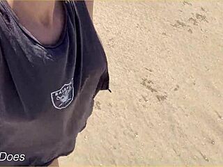 wife dares full nude walk exposing everything on public beach
