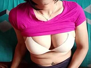 whoa check this big boobs shemale stroking her huge cock solo