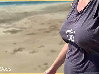wife dares full nude walk exposing everything on public beach