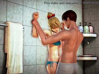 samus pounded relentlessly in the hot shower steam