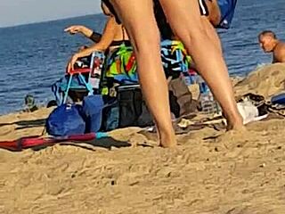 Skinny Bitch's Candid Beach Ass Exposed Boldly