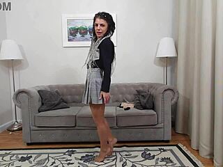 hey kim toy slips into nude black pantyhose legs lookin sexy