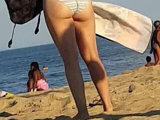 Skinny Bitch's Candid Beach Ass Exposed Boldly