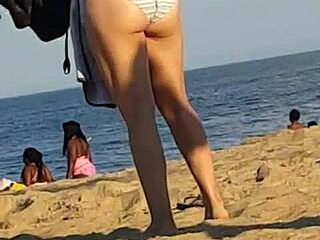 Skinny Bitch's Candid Beach Ass Exposed Boldly