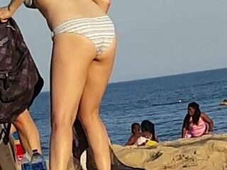 Skinny Bitch's Candid Beach Ass Exposed Boldly