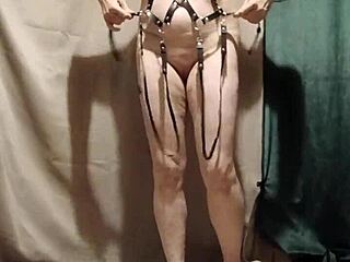 My French maid slave submits in harness for outdoor vibrator torment