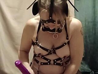 My French maid slave submits in harness for outdoor vibrator torment