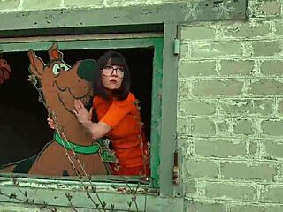 velma cosplays scooby doo mystery solver in public outdoor roleplay adventure