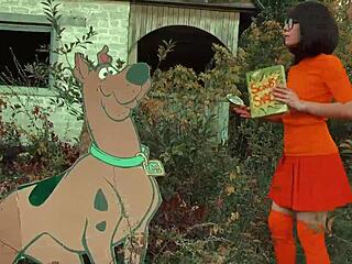 velma cosplays scooby doo mystery solver in public outdoor roleplay adventure