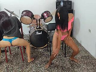 sexy brunette milf and indigenous friend use dildos on pussies and asses in amateur new years masturbation tape