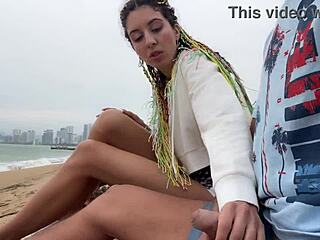 Pigtails Teen Flashes Huge Tits Outdoor and Jerks Cock to Facial Cumshot