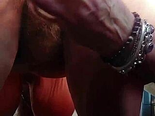 granny slut rams hairy pussy with huge dildo