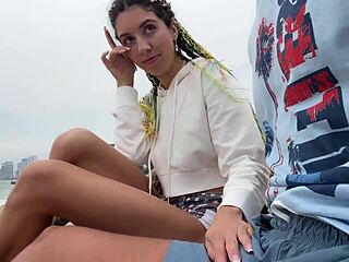 Pigtails Teen Flashes Huge Tits Outdoor and Jerks Cock to Facial Cumshot