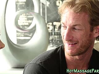 babe masseuse strokes monster cock to explosive facial cumshot